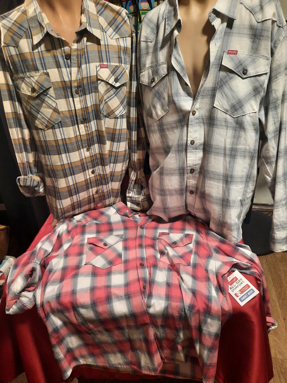 Wrangler Multi Color Plaid Men's Button-Down Cowboy Wash Western Shirt Trio 2XL